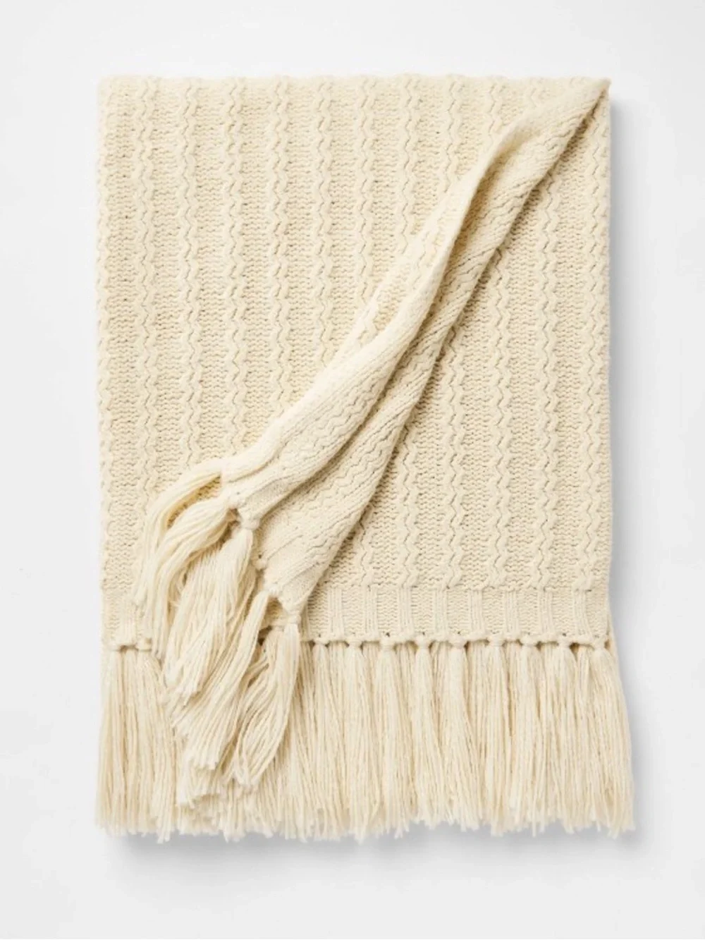 Studio McGee Knit Throw Blanket Cream with Fringe
